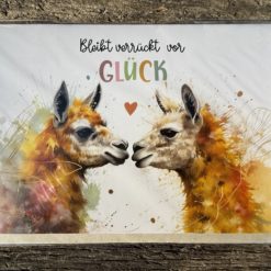 Klappkarte: "Bleibt verrückt vor Glück“ Lama, Alpaka, Watercolor
