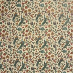 Liberty Print, bunte Blumen & Pfau, mit gold 50x70