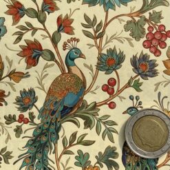 Alternative view of Liberty Print, bunte Blumen & Pfau, mit gold 50x70